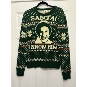 Elf Christmas Sweater Green Will Ferrell‎ Santa! I Know Him size Men's Small